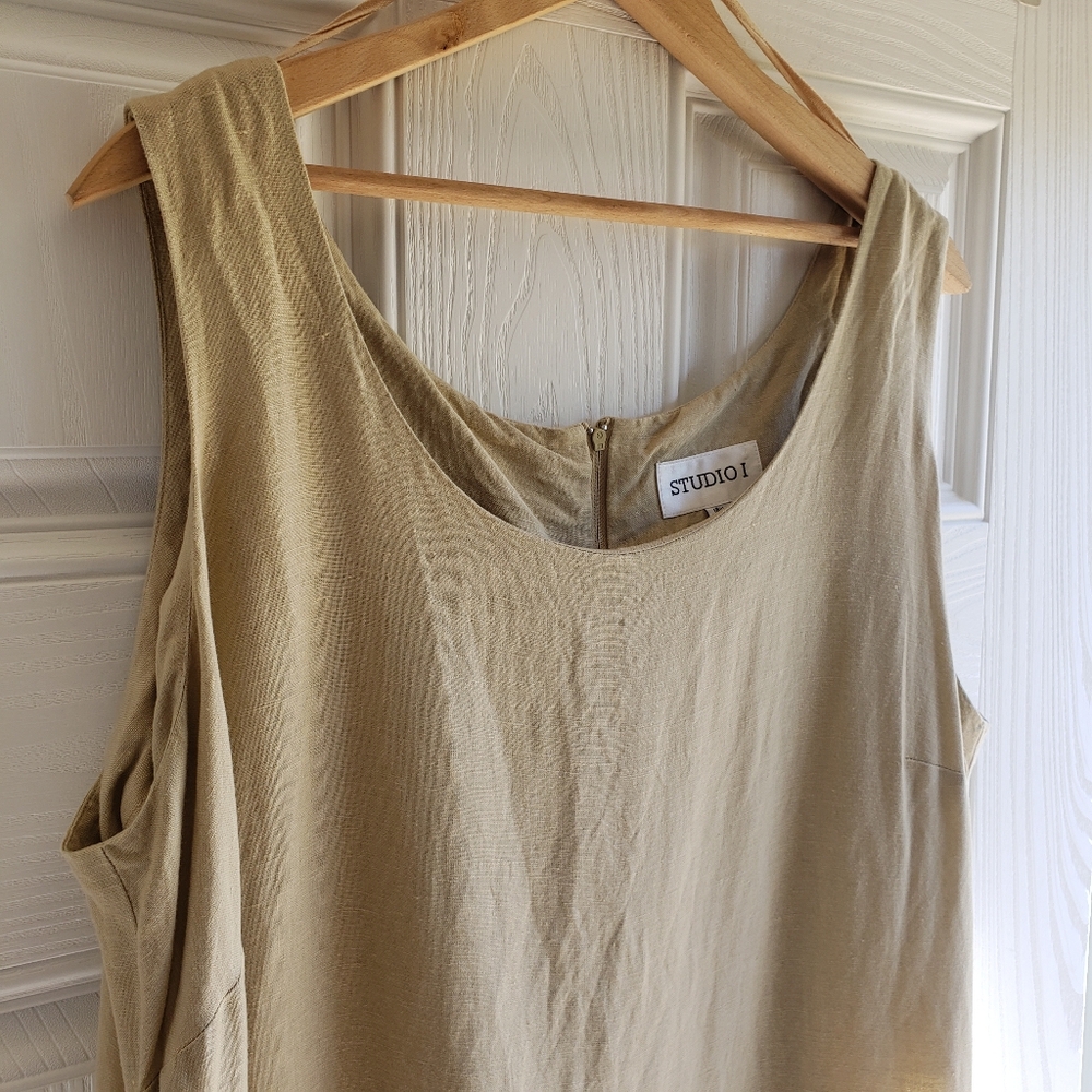 Studio 1 Tan Sleeveless Dress With Palm Tree Print Appliqué - Picture 8 of 11